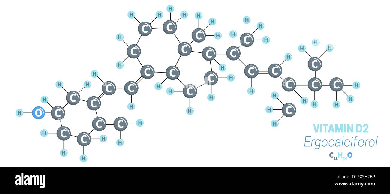 Ergocalciferolo D2 vitamina molecola di C28H44O Illustrazione Vettoriale