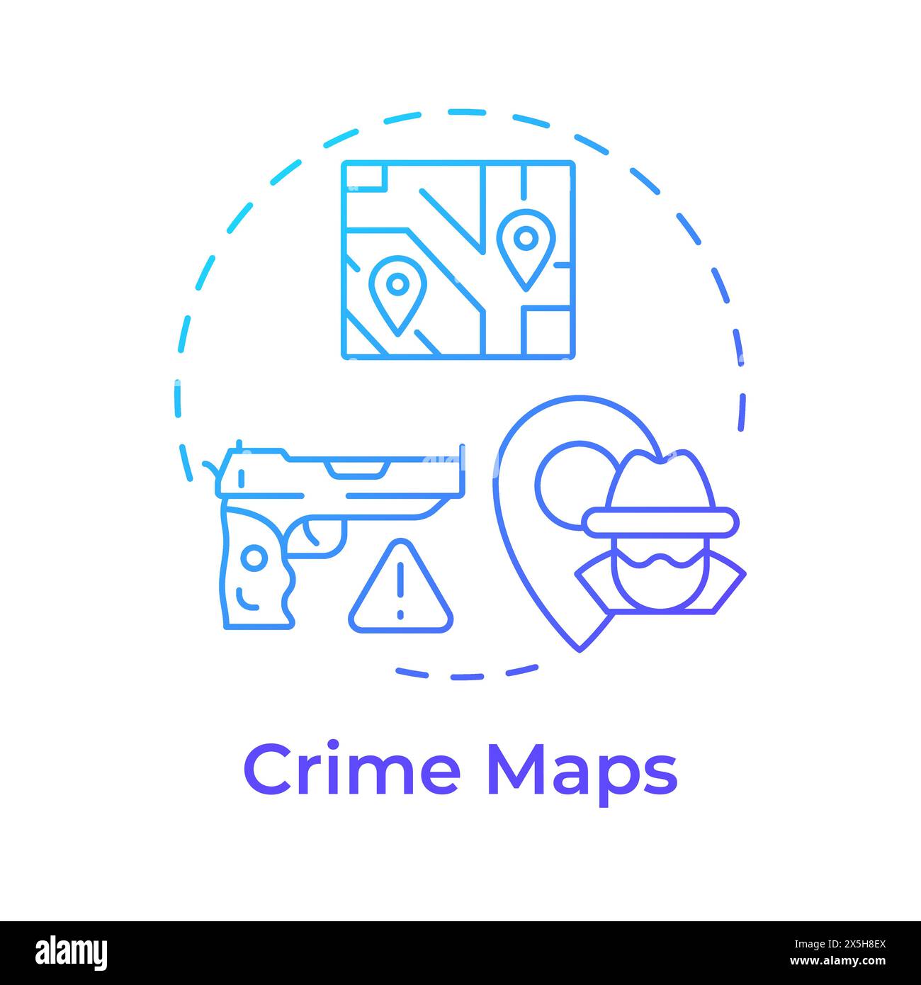 Icona del concetto di gradiente blu delle mappe del crimine Illustrazione Vettoriale