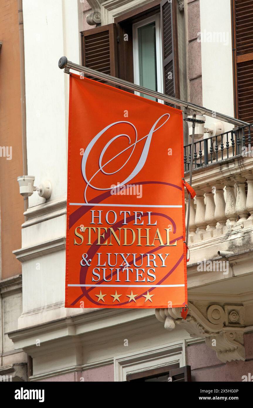 Insegna dell'Hotel Stendhal 4 stelle in via del Tritone, Roma, Lazio, Italia Foto Stock