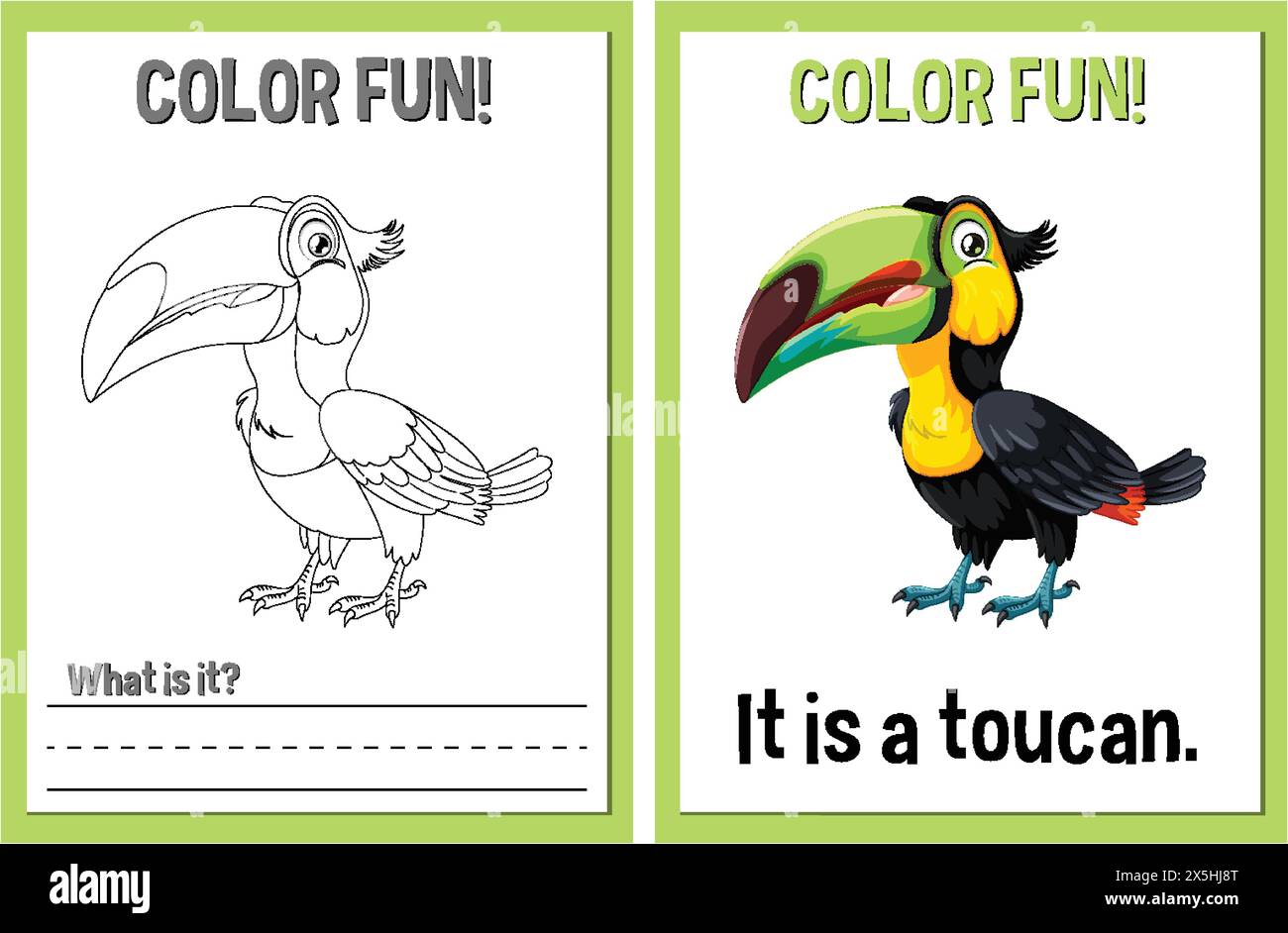 Colorazione e attività di apprendimento con un toucan Illustrazione Vettoriale
