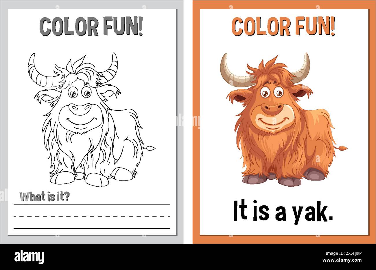 Colorazione e attività di apprendimento con yak Illustrazione Vettoriale