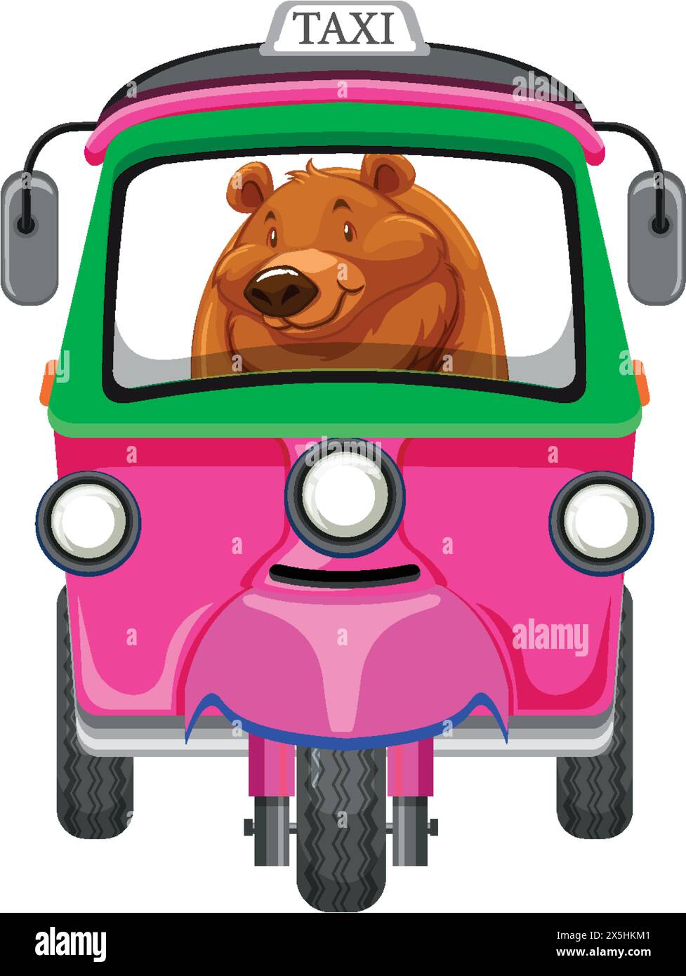 Illustrazione di un orso che guida un taxi rosa Illustrazione Vettoriale