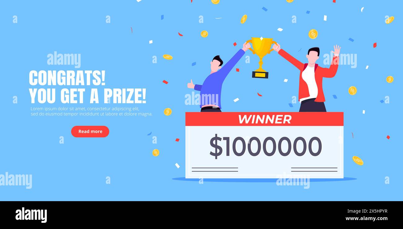 Felice vincitore della lotteria con un grande premio di stipendio. Illustrazione Vettoriale