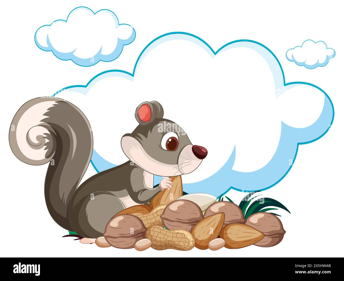 Scoiattolo di cartoni animati con noci in una giornata limpida Foto Stock