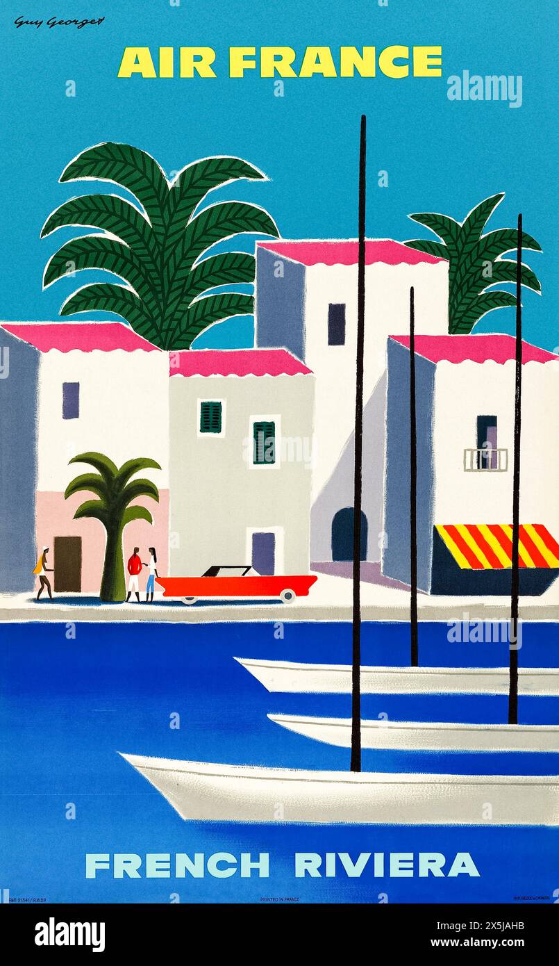 «Air France – Costa Azzurra» di Air France 1959 poster del turismo che promuove i voli verso la Côte Azzurra, Francia. Illustrazione di Guy Georget (1911-1992). Crediti: Collezione privata / AF fotografie Foto Stock