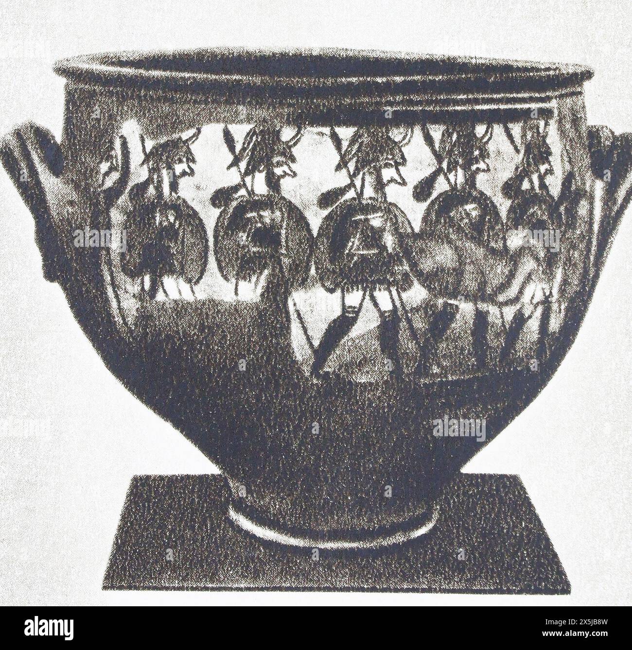 Vaso miceneo con immagini di guerrieri. Fotografia della prima metà del XX secolo. Foto Stock