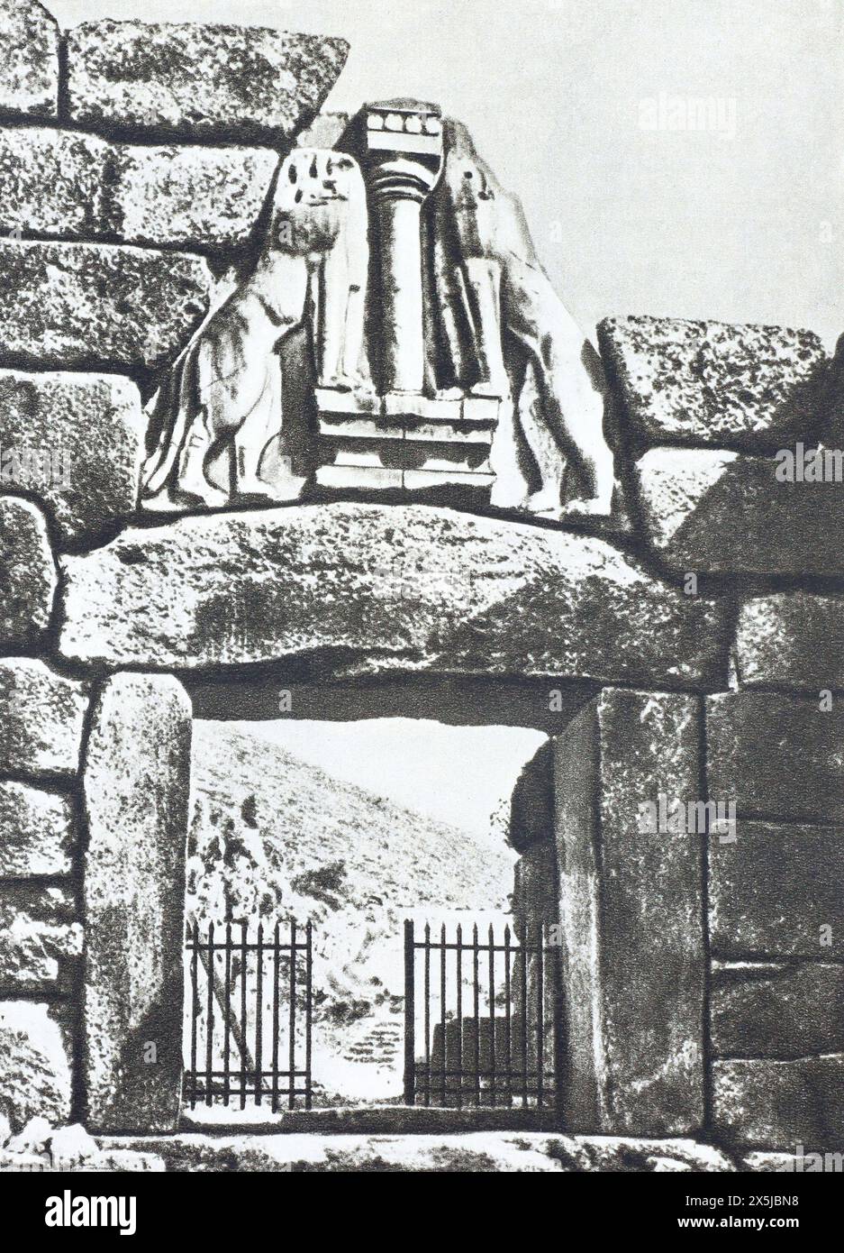Le mura della fortezza di Micene e la porta dei leoni. Fotografie della prima metà del XX secolo. Foto Stock