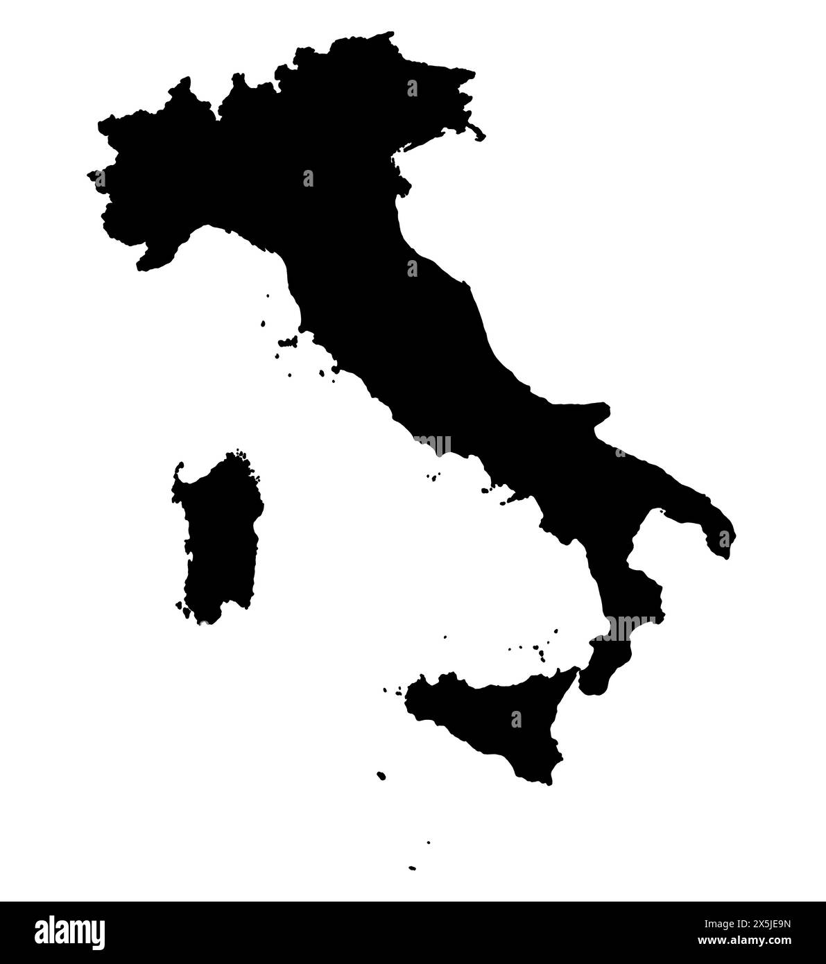 Silhouette nera d'Italia. Illustrazione della mappa del paese europeo. Foto Stock