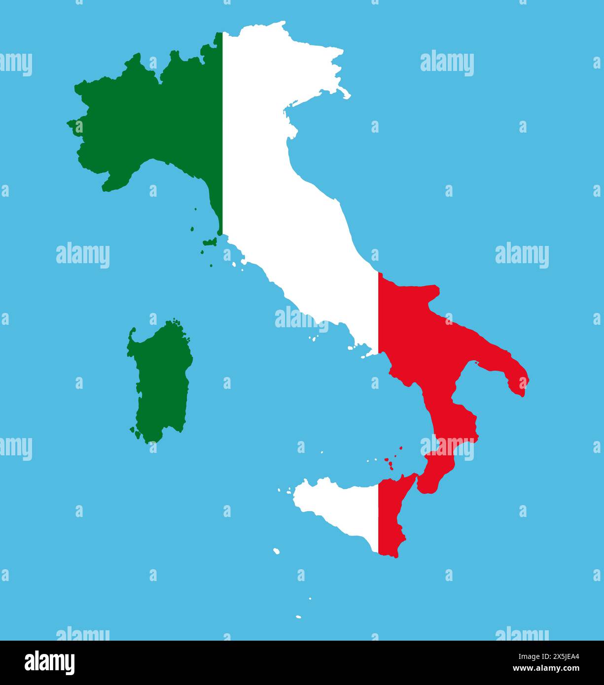 Mappa dell'Italia in colori nazionali. Illustrazione della mappa del paese europeo. Foto Stock