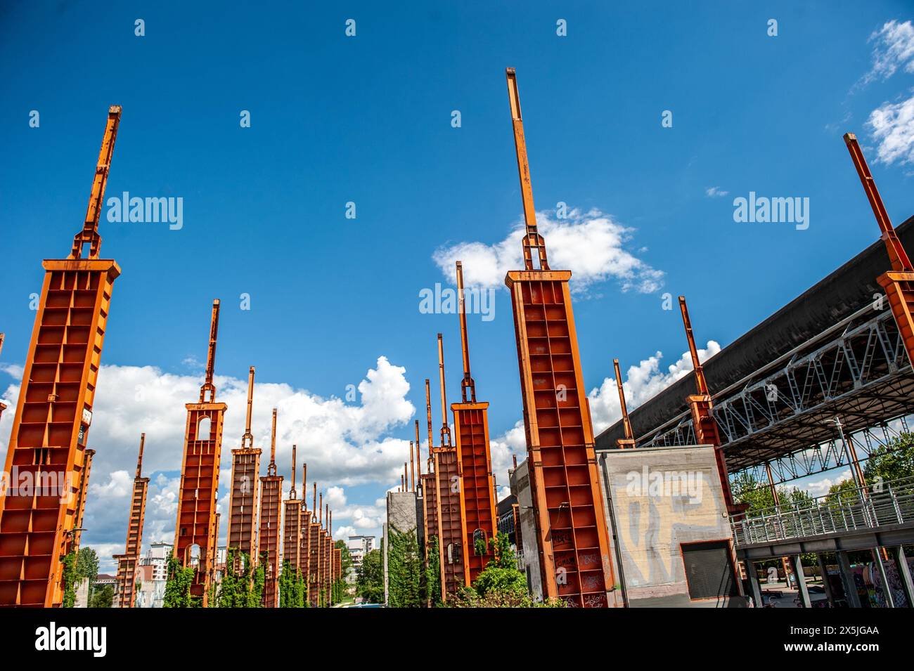 Il Parco Dora di Torino, creato negli spazi dell'acciaieria Teksid, attivo negli anni Fiat Foto Stock