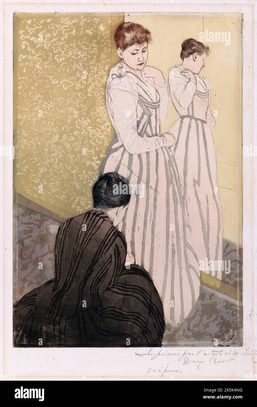 Dipinto dell'artista americana Mary Cassatt (1844-1926) The Fitting (1891) Foto Stock