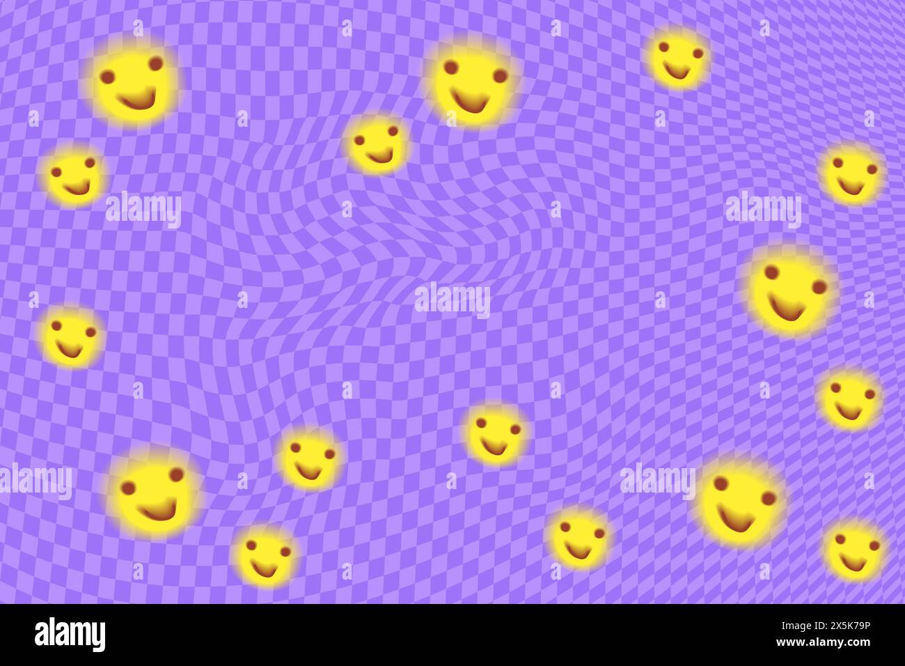 Sfondo a scacchi di acido viola con sorrisi. Illustrazione Vettoriale