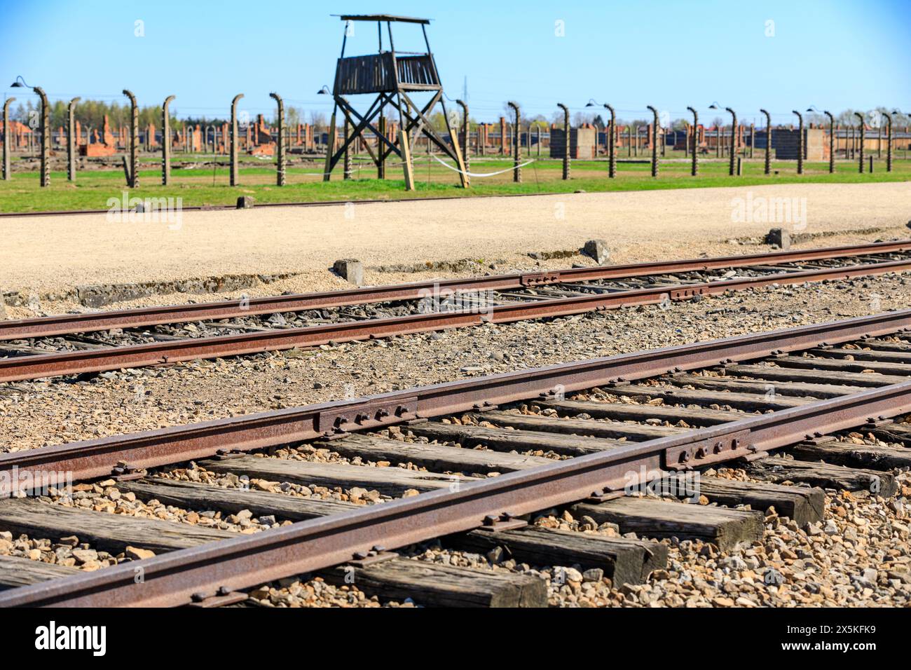 Polonia, Oswiecim, Auschwitz-Birkenau. WWll, ferrovia di Camp. Foto Stock