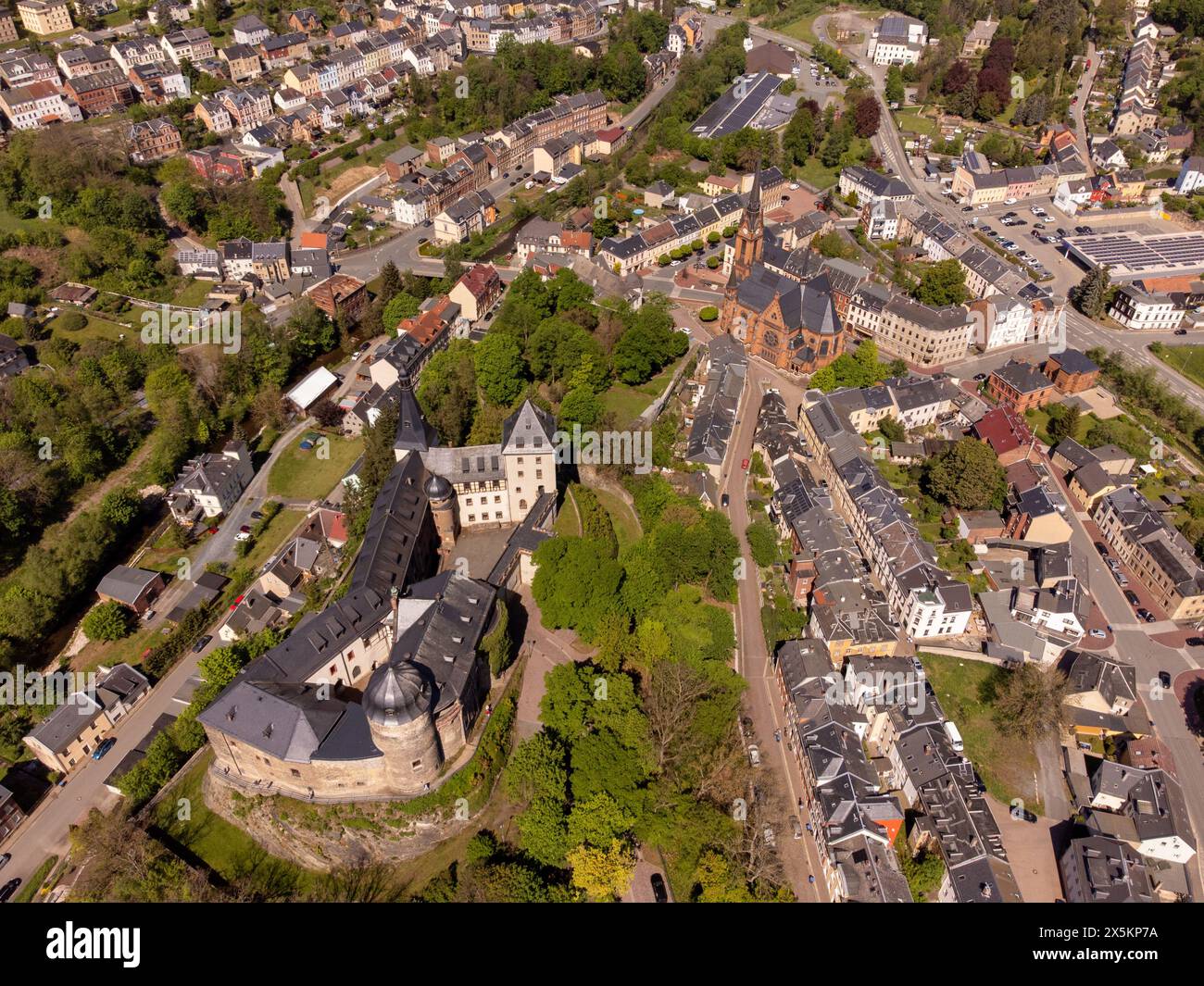 castello mylau sulla collina, vogtland sassonia germania Foto Stock