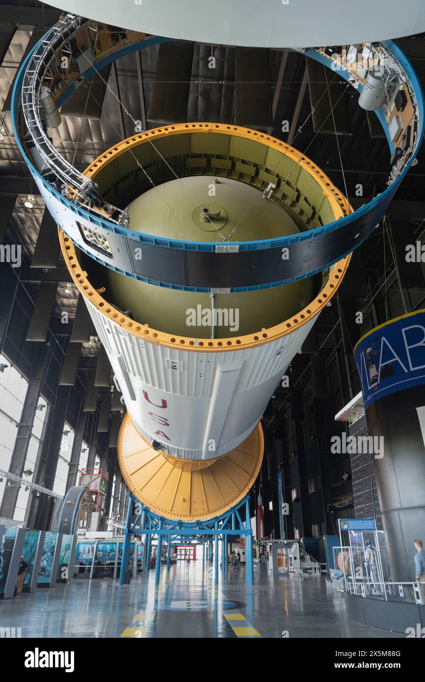 Saturn V Moon Rocket. Davidson Center for Space Exploration: Saturn V Hall. U.S. Space and Rocket Center, Huntsville, Alabama. Foto Stock