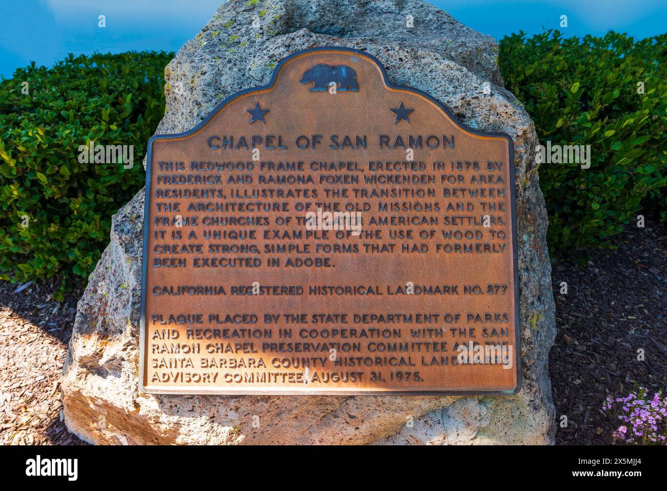 Targa storica della California, Cappella di San Ramon, Contea di Santa Barbara, California, Stati Uniti Foto Stock