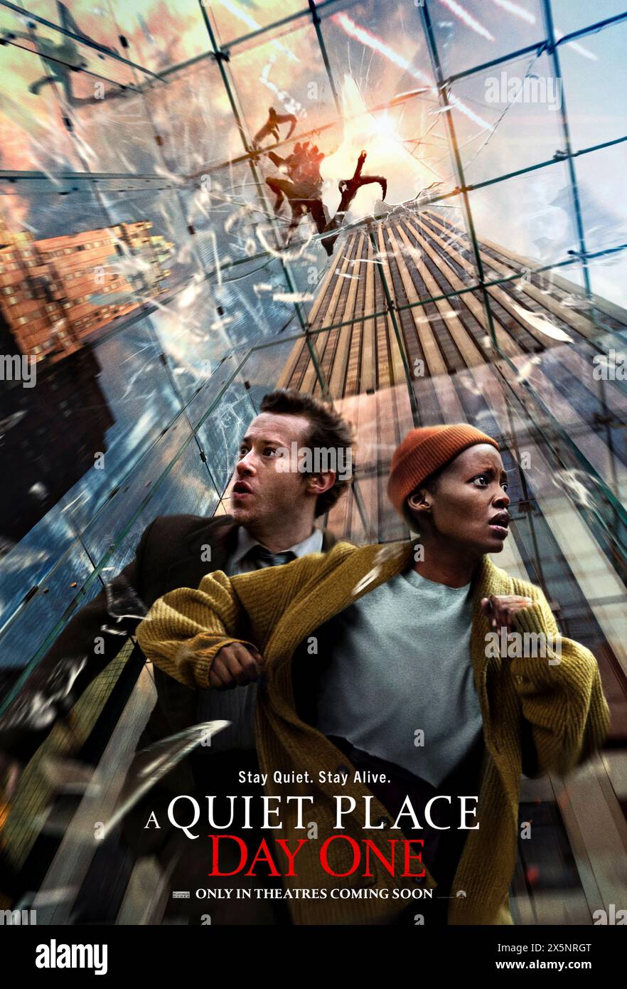 A Quiet Place: Day One (2024) diretto da Michael Sarnoski e interpretato da Djimon Hounsou, Joseph Quinn e Alex Wolff. Ascolta come è iniziato tutto e vivi il giorno in cui il mondo è diventato silenzioso. Poster STATUNITENSE anticipato.***SOLO PER USO EDITORIALE*** credito: BFA / Paramount Pictures Foto Stock