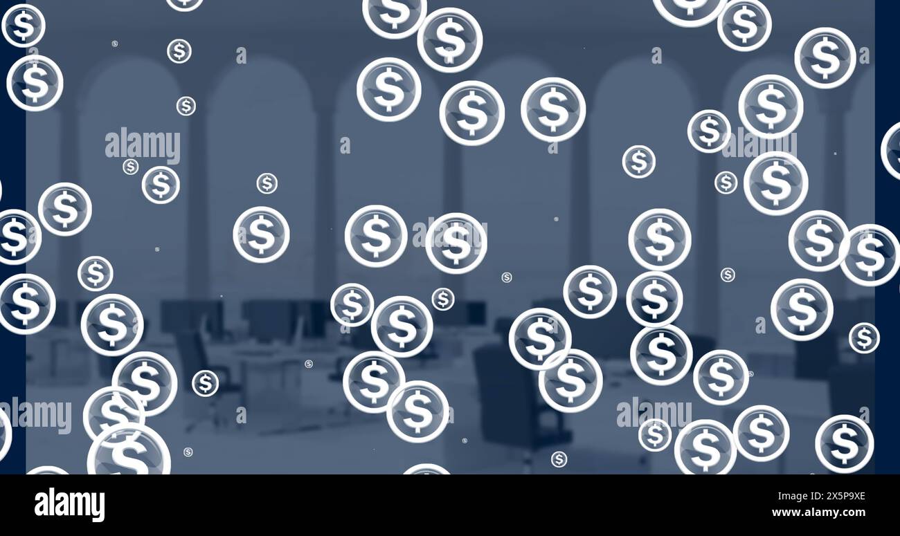 Un'immagine del simbolo del dollaro che appare su un gruppo di monete, su uno sfondo trasparente Foto Stock