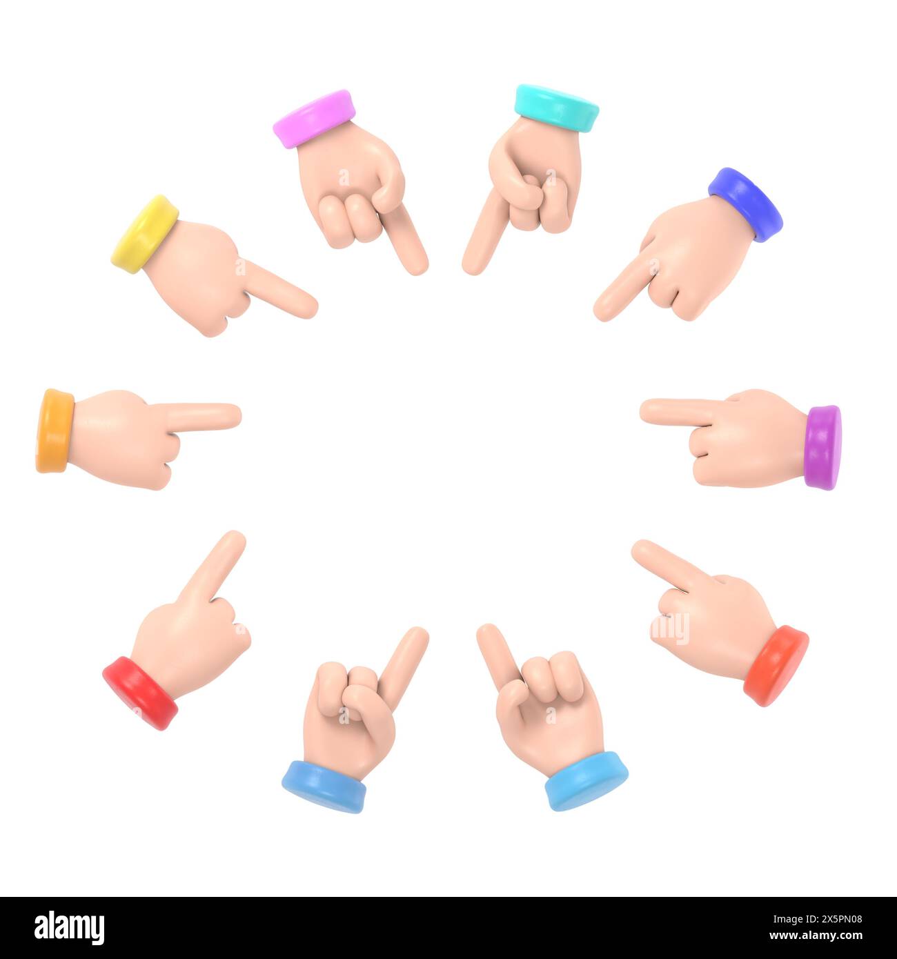 Icona movimento cartoni animati Mockup. Le dita puntano a un posto vuoto. Illustrazione piatta di scorta.rendering 3D su sfondo bianco. Foto Stock