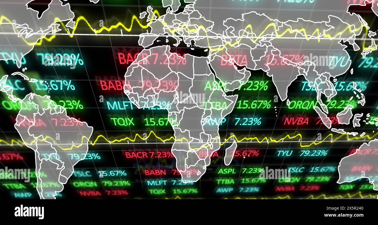 L'immagine si concentra sulla rete globale, sull'elaborazione dei dati e sul concetto tecnologico dell'immagine digitale ge Foto Stock