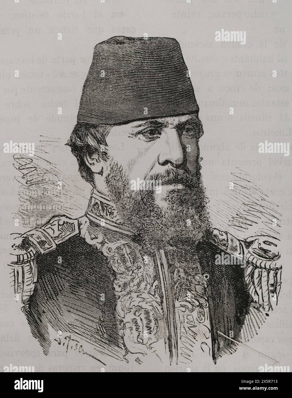 Hobart Pasha (1822-1886). Ufficiale di marina inglese e consigliere navale della Turchia che fu nominato maresciallo dell'Impero ottomano. Guidò la marina ottomana durante la guerra russo-turca (1877-1878). Verticale. Incisione. "La Guerra de Oriente" (la guerra russo-turca). Volume I. 1877. Foto Stock