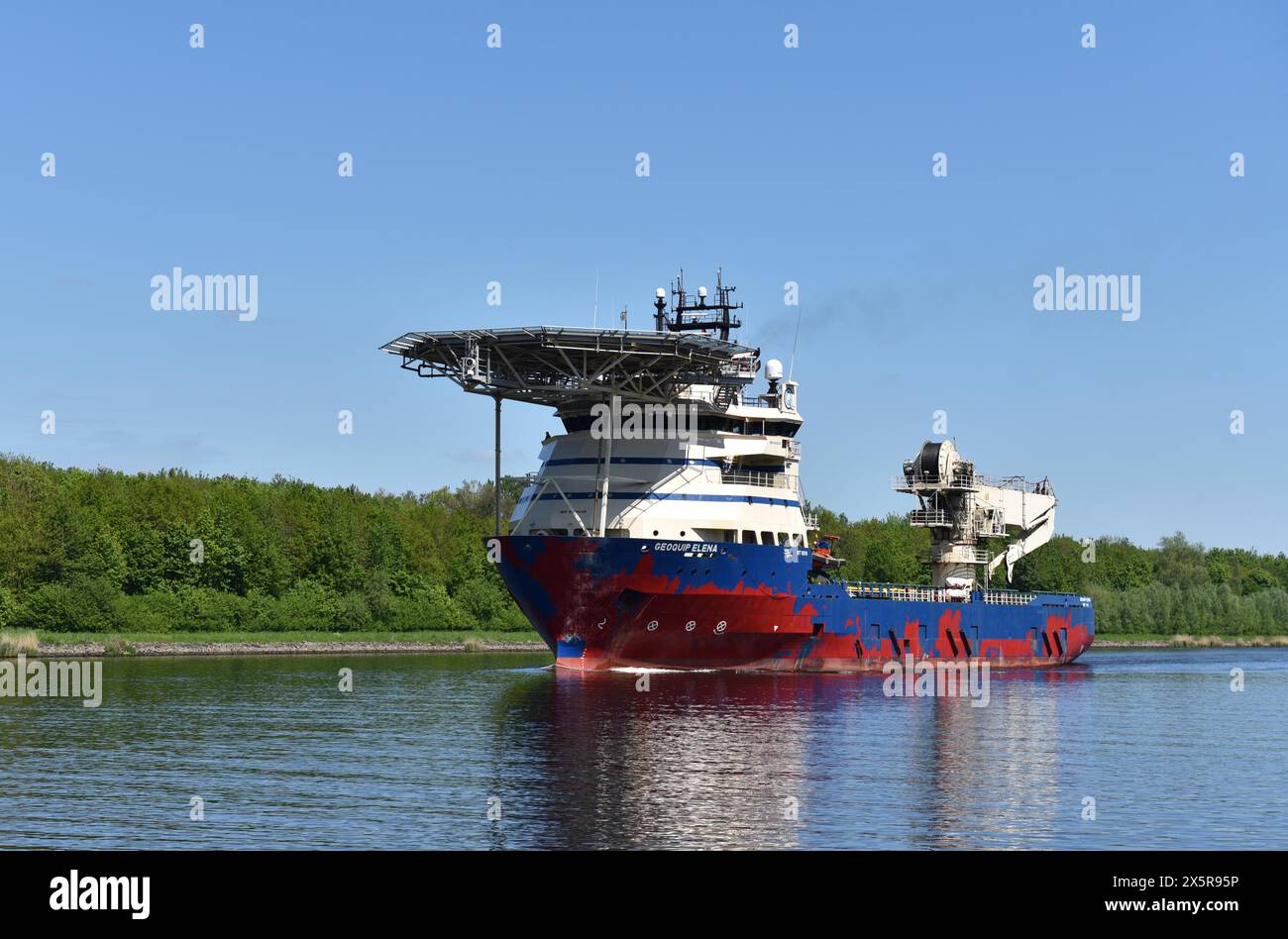 Geoquip Elena, nave di rifornimento offshore, nave specializzata nel Canale di Kiel, Canale di Kiel, Schleswig-Holstein, Germania, Europa Foto Stock