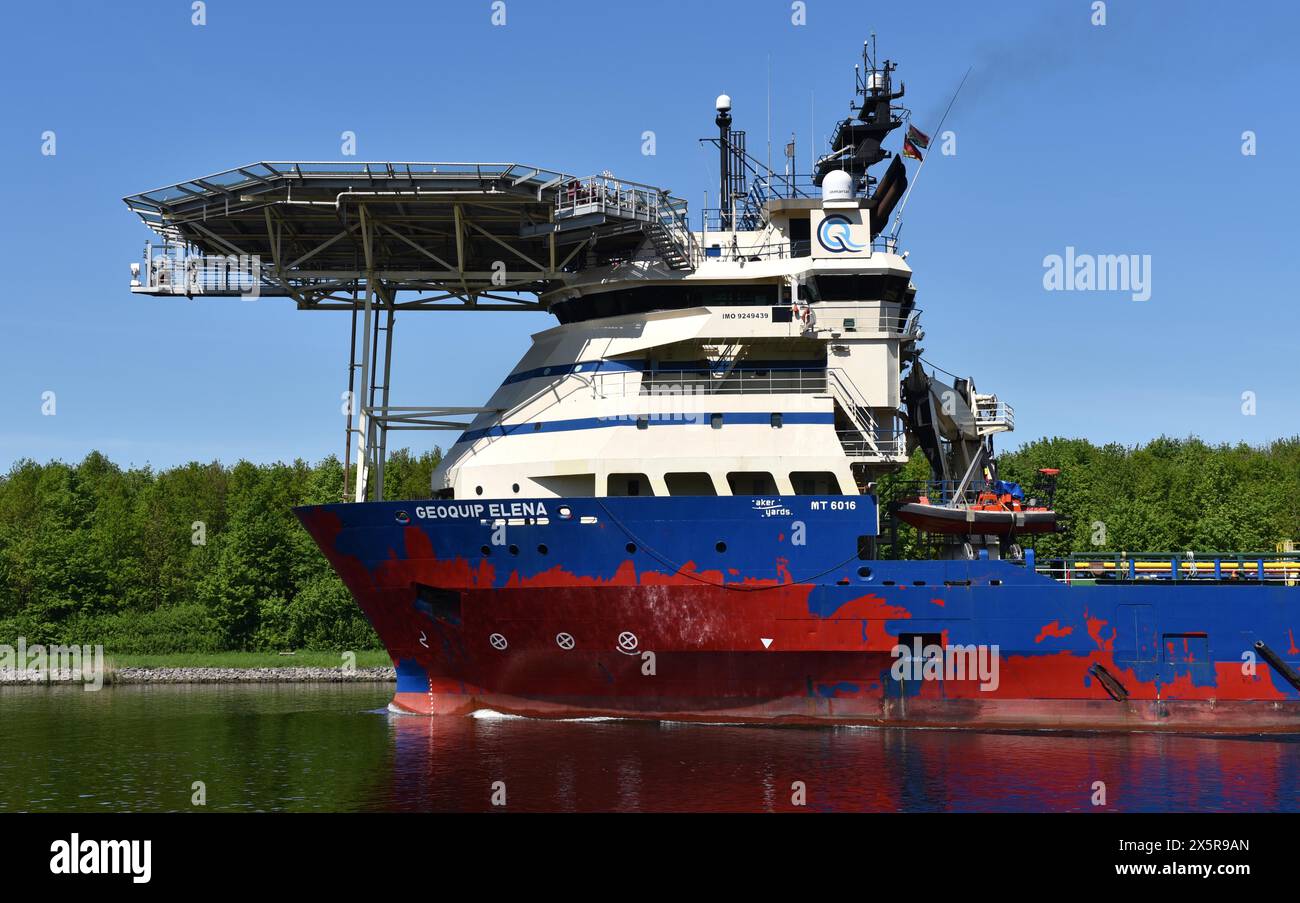 Geoquip Elena, nave di rifornimento offshore, nave specializzata nel Canale di Kiel, Canale di Kiel, Schleswig-Holstein, Germania, Europa Foto Stock
