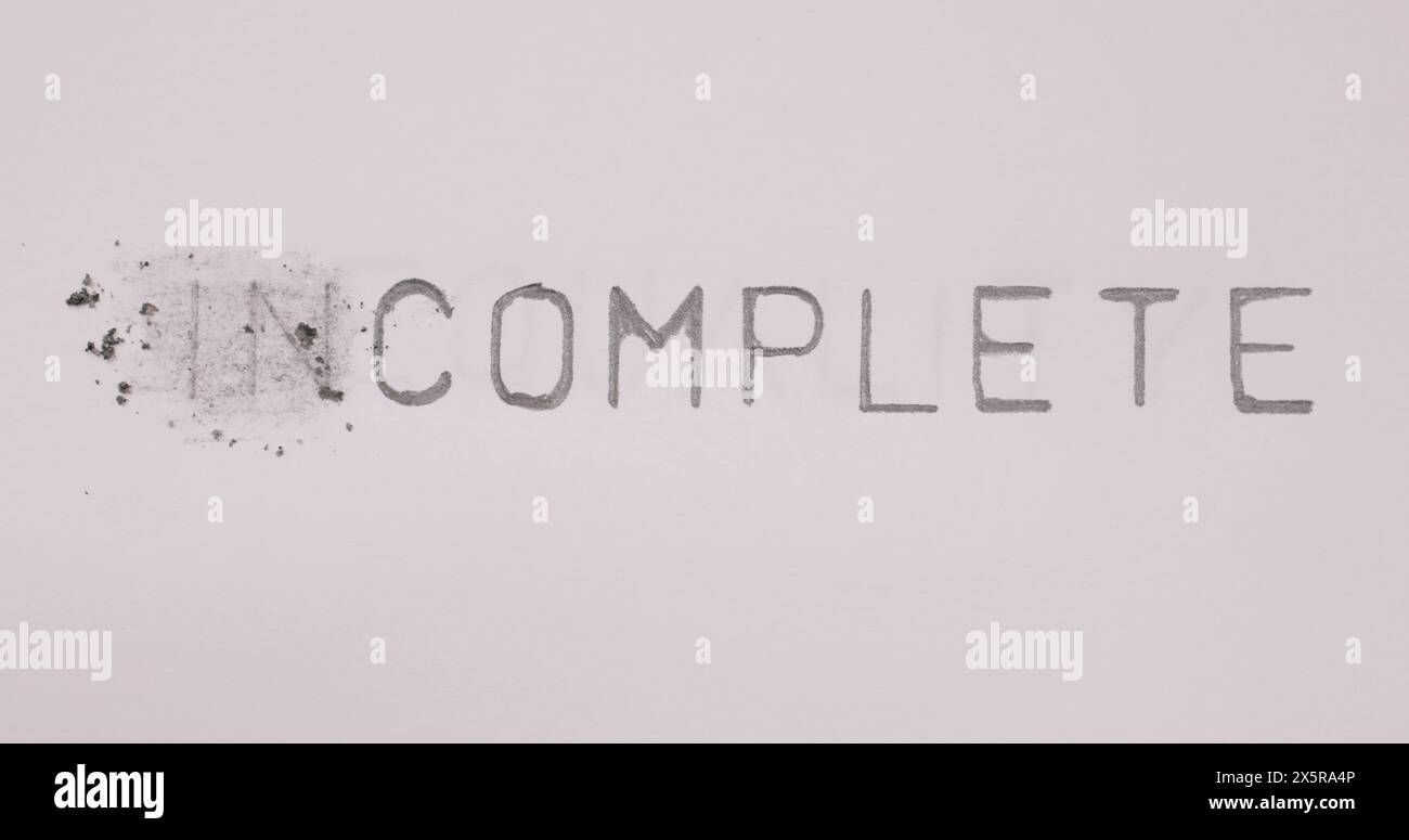 Trasformazione completa delle parole. Testo incompleto Modifica contrasto Foto Stock