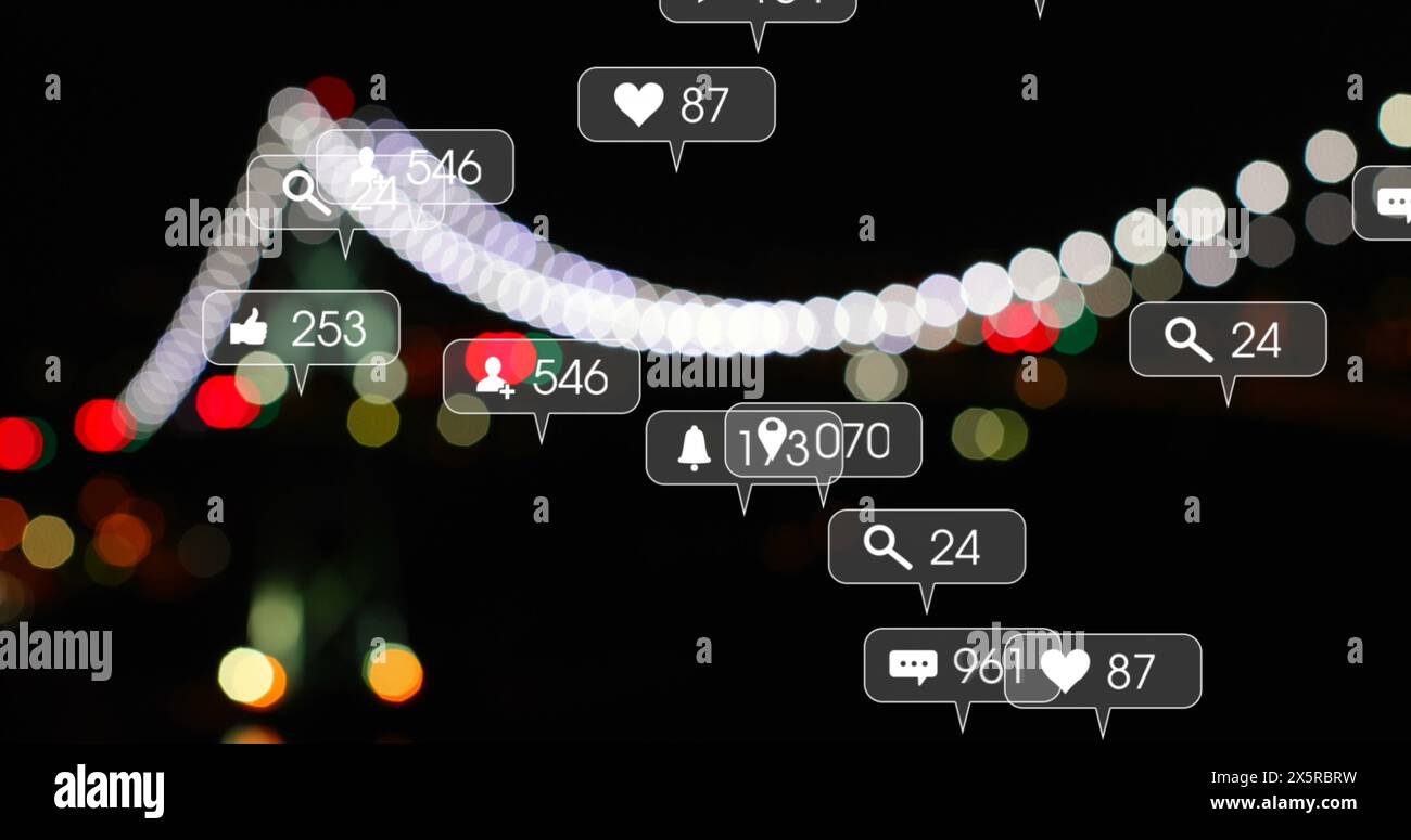 Immagine del filamento di dna che gira su sangue rosso e cellule covid che fluttuano Foto Stock