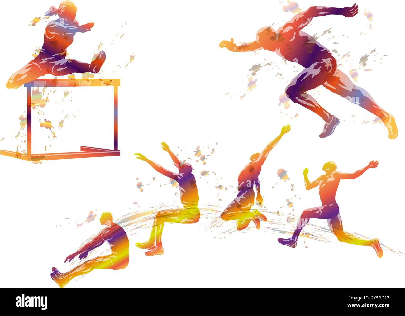 Illustrazione della silhouette di Vector Track and Field Athletes isolata su sfondo bianco. Illustrazione Vettoriale