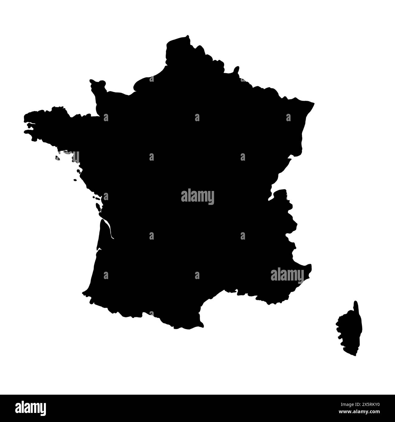 Silhouette nera della Francia. Illustrazione della mappa del paese europeo. Foto Stock