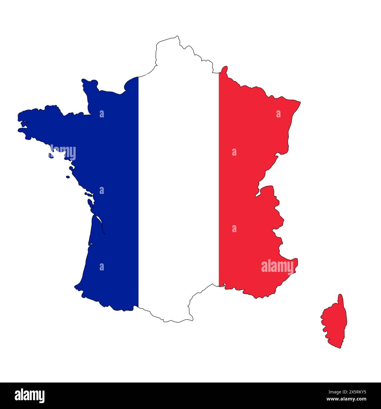 Mappa della Francia in colori nazionali. Illustrazione della mappa del paese europeo. Foto Stock