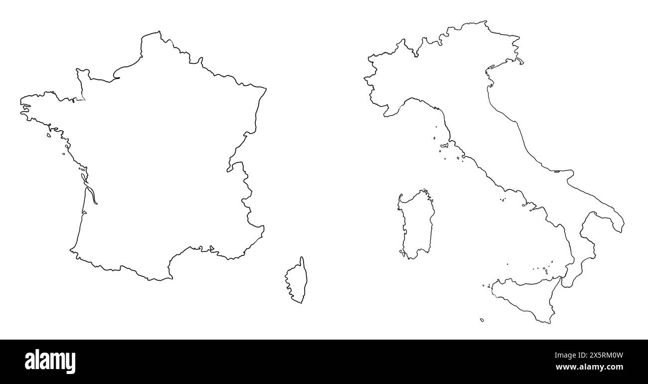 Disegno dei contorni di Italia e Francia. Illustrazione della mappa dei paesi europei. Foto Stock