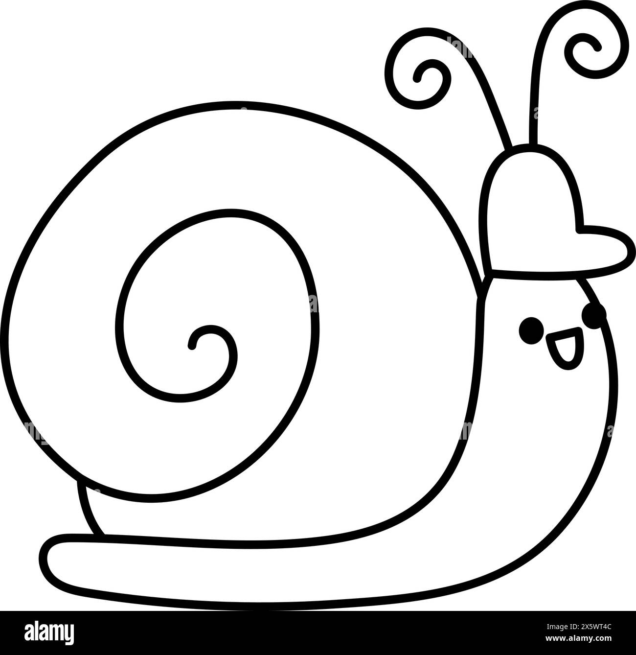 Lumaca Vector in bianco e nero con elmetto. Illustrazione della linea di lavoro del cantiere o pagina di colorazione per bambini. Divertente personaggio di insetto costruttore. Carino a Illustrazione Vettoriale