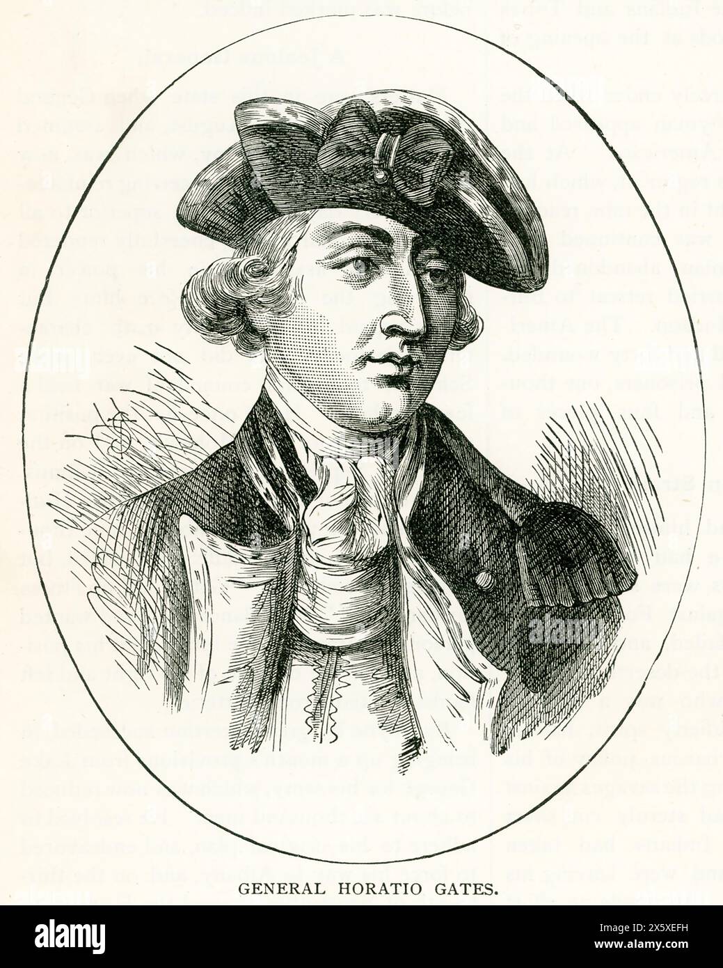 L'illustrazione mostra il generale Horatio Gates (1728-1806), un generale americano di origine inglese nella rivoluzione americana (1775-83). La sua vittoria sugli inglesi nella battaglia di Saratoga (1777) fece cambiare l'ondata di vittoria per conto dei rivoluzionari. Foto Stock