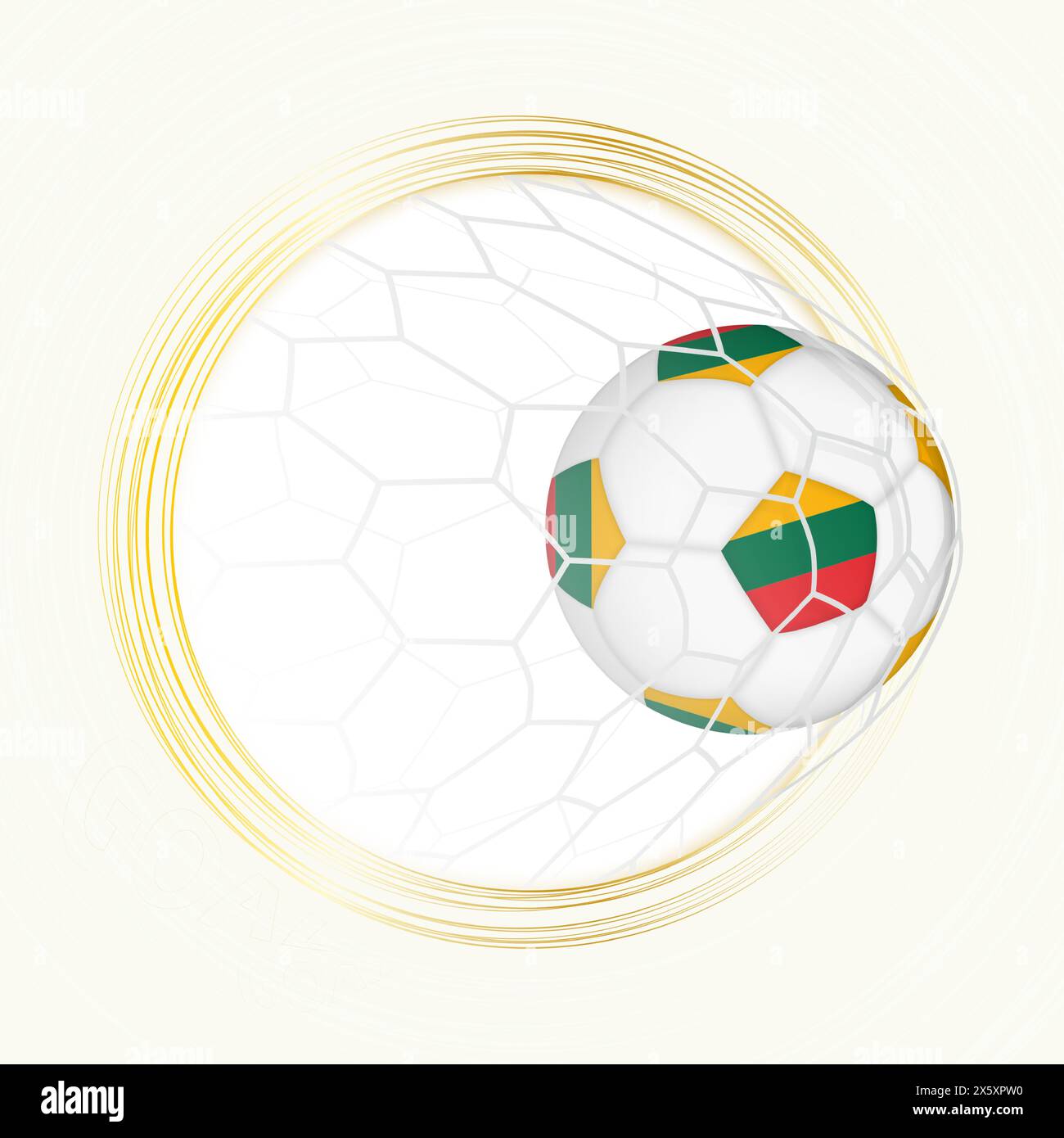 Emblema di calcio con palla da calcio con bandiera della Lituania in rete, segnando gol per la Lituania. Emblema vettoriale. Illustrazione Vettoriale