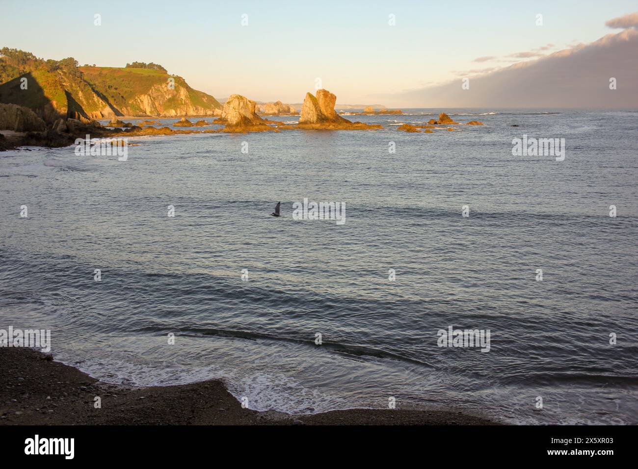 Tranquillità al mattino nella spiaggia del silenzio delle Asturie, Spagna Foto Stock