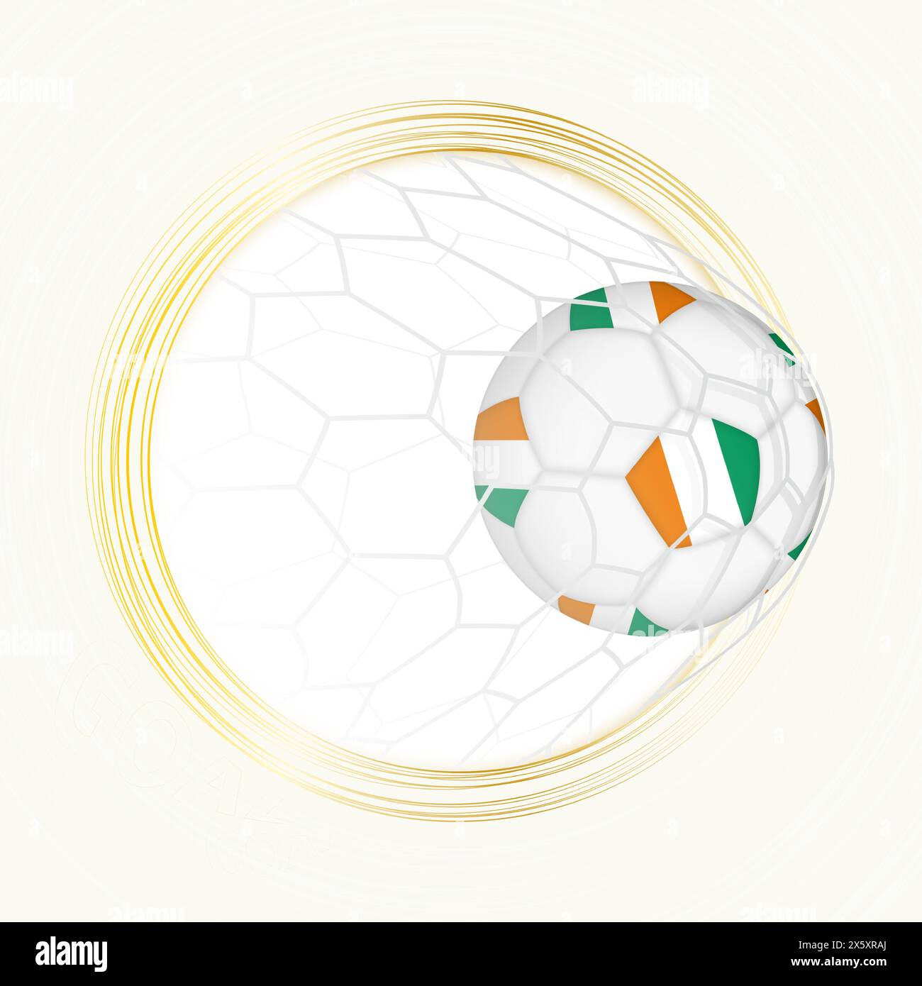 Emblema di calcio con palla da calcio con bandiera della Costa d'Avorio in rete, segnando gol per la Costa d'Avorio. Emblema vettoriale. Illustrazione Vettoriale