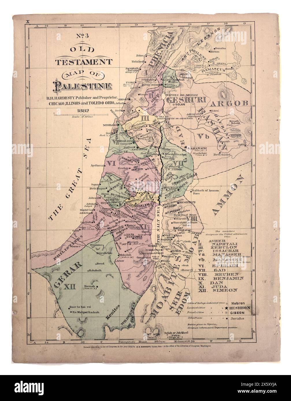 Antica mappa biblica della Palestina. Foto Stock