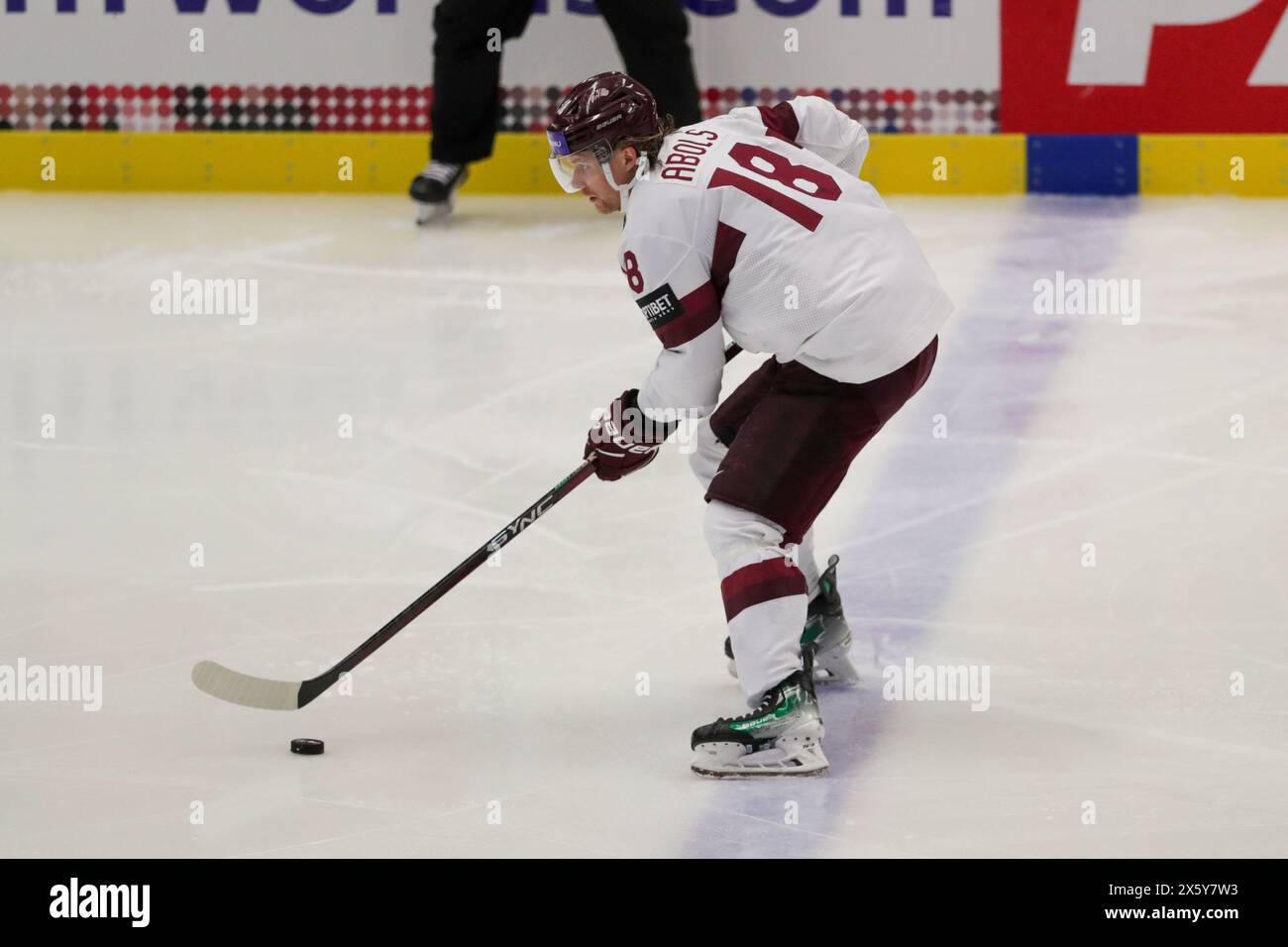 Ostrava, Repubblica Ceca. 11 maggio 2024. Abols Rodrigo della Lettonia visto in azione durante l'IIHF Ice Hockey World Championship 2024 match tra Polonia e Lettonia all'Ostravar Arena Ostrava. Punteggio finale; Polonia 4:5 Lettonia. Credito: SOPA Images Limited/Alamy Live News Foto Stock