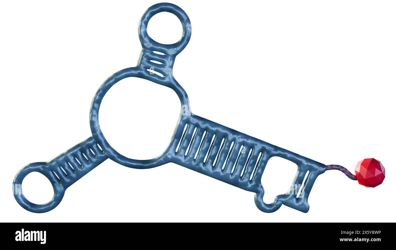 rendering 3d della vista ravvicinata dell'uso del linker tra il farmaco e un aptamer Foto Stock