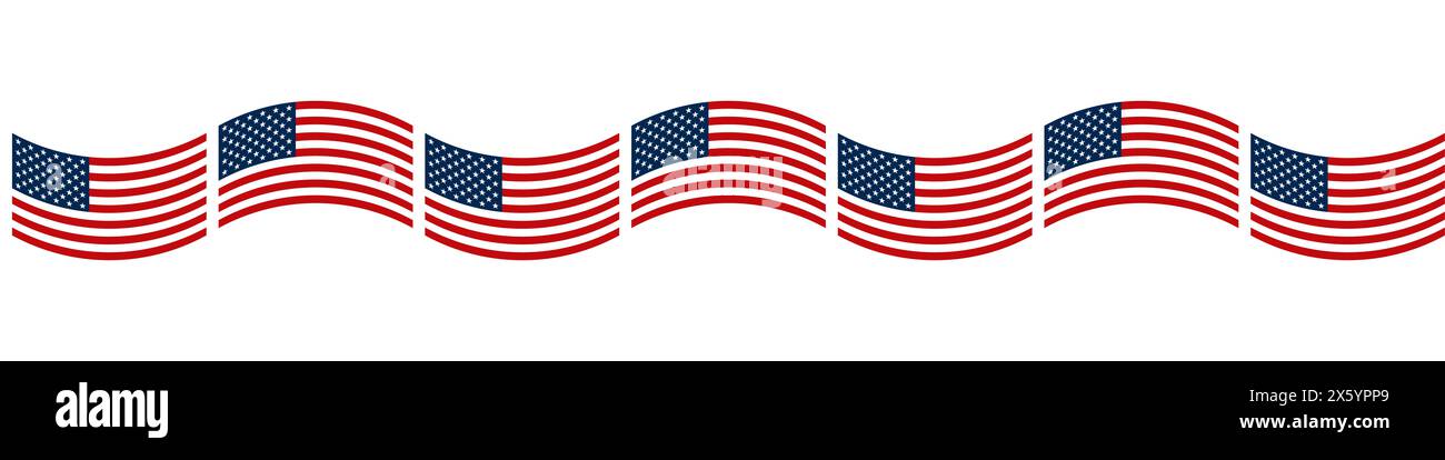 Bordo decorativo con motivo ondulato bandiera degli Stati Uniti, alternativamente curvato verso l'alto e verso il basso. Piastrella senza cuciture con bandiera americana. Foto Stock