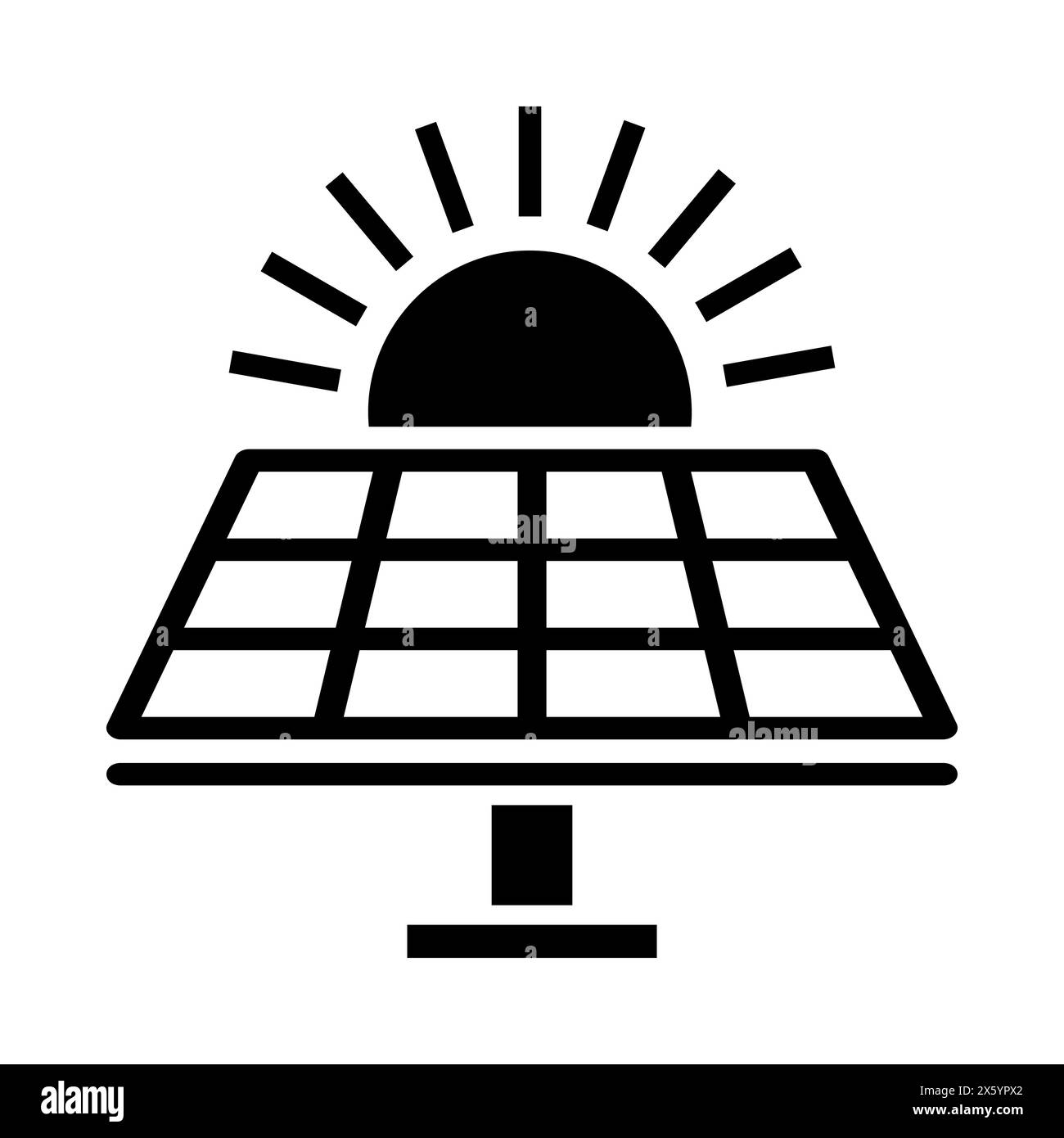 Icona del pannello solare nera. simboli di energia ecologica, sostenibile, rinnovabile e alternativa, Illustrazione Vettoriale