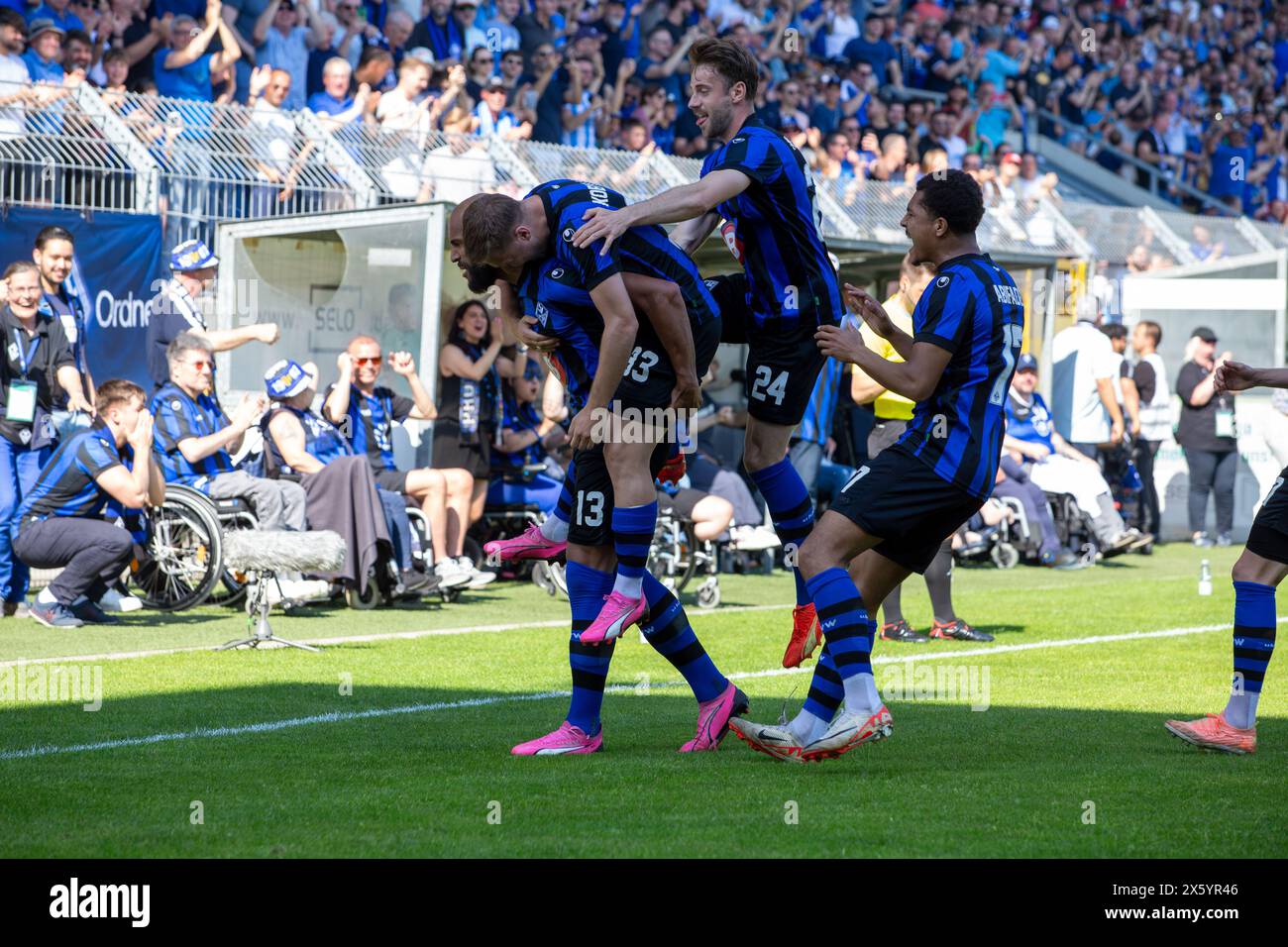 11.05.2024, Fußball 3. Liga, Saison 2023/24, 37. Spieltag: Waldhof Mannheim gegen SV Sandhausen (4:2). Jubel nach dem Tor zum 2:0 durch Terrence Boyd Foto Stock