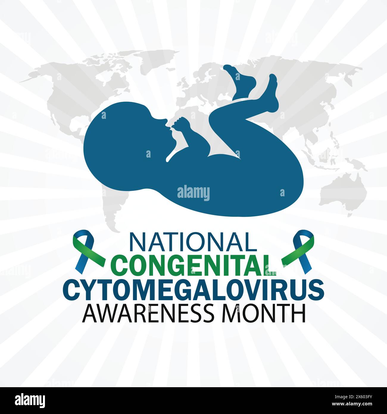 Mese nazionale congenito di sensibilizzazione Cytomegalovirus. Concetto di vacanza. Modello per sfondo, banner, scheda, poster con iscrizione di testo. Vettore Illustrazione Vettoriale