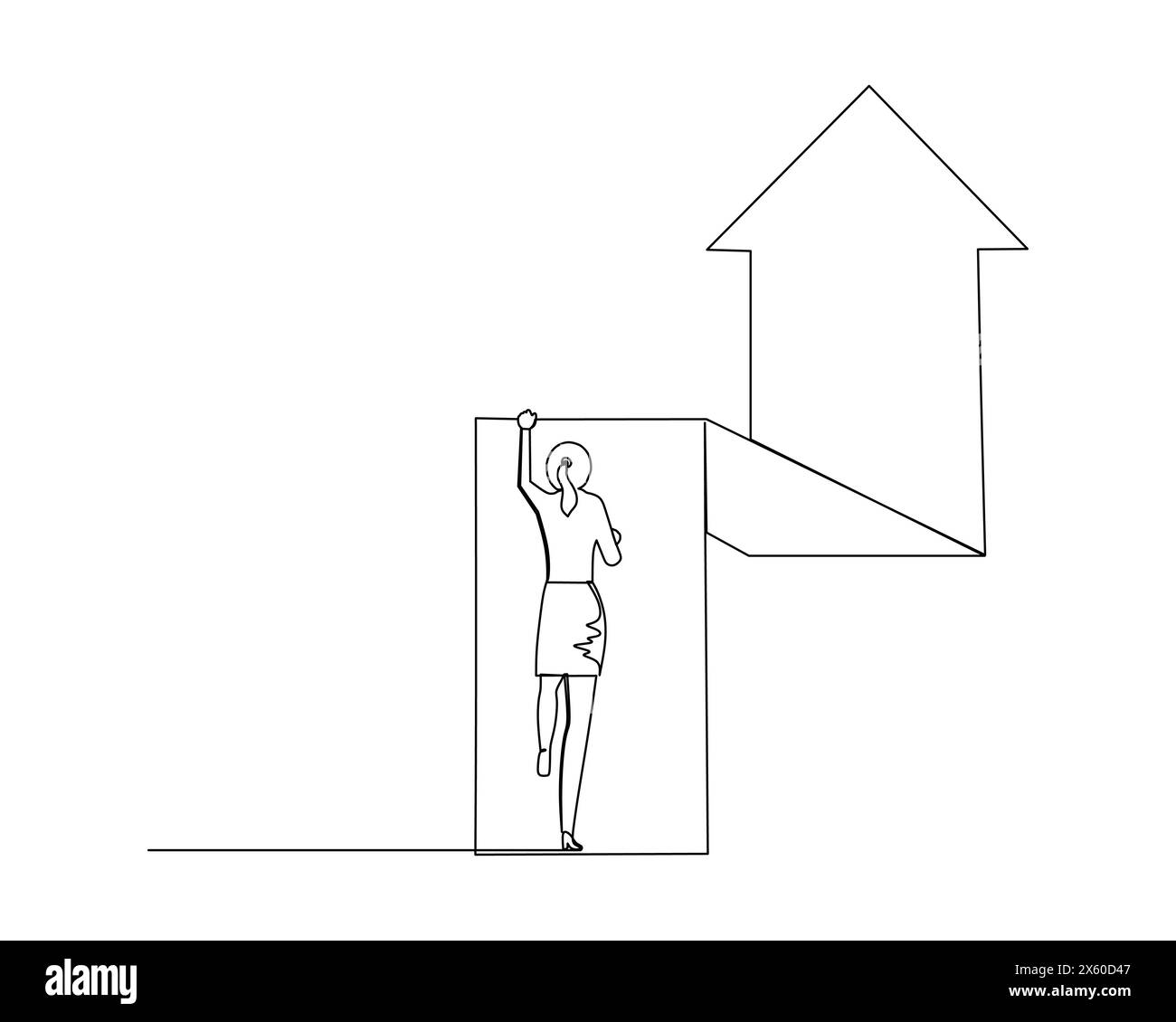 Una sola linea continua una donna in carriera che è in aumento. . Concetto di crescita aziendale. Illustrazione vettoriale del progetto Illustrazione Vettoriale