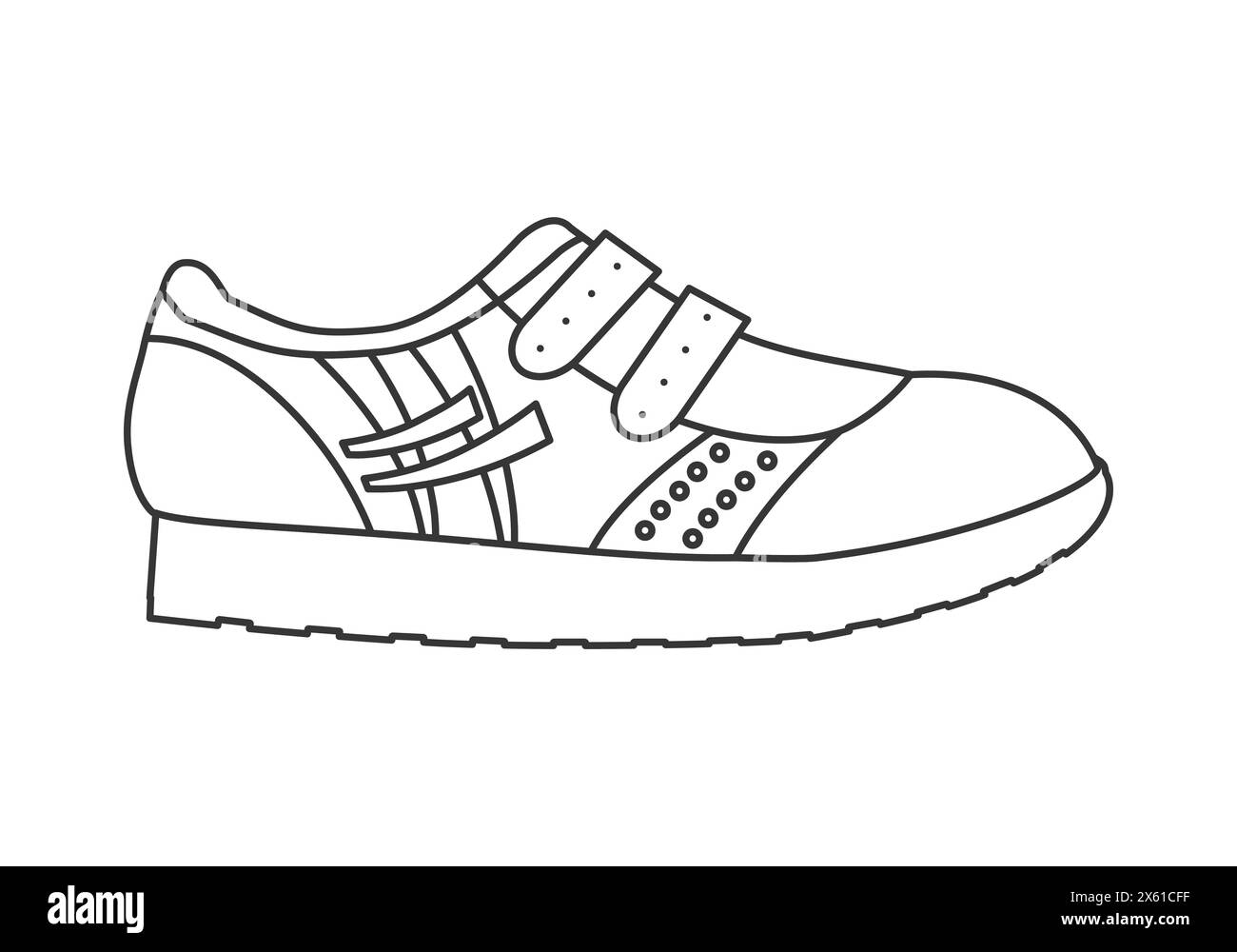 Sneakers con chiusure e borchie rotonde laterali, illustrazione vettoriale dell'icona della linea delle calzature alla moda Illustrazione Vettoriale