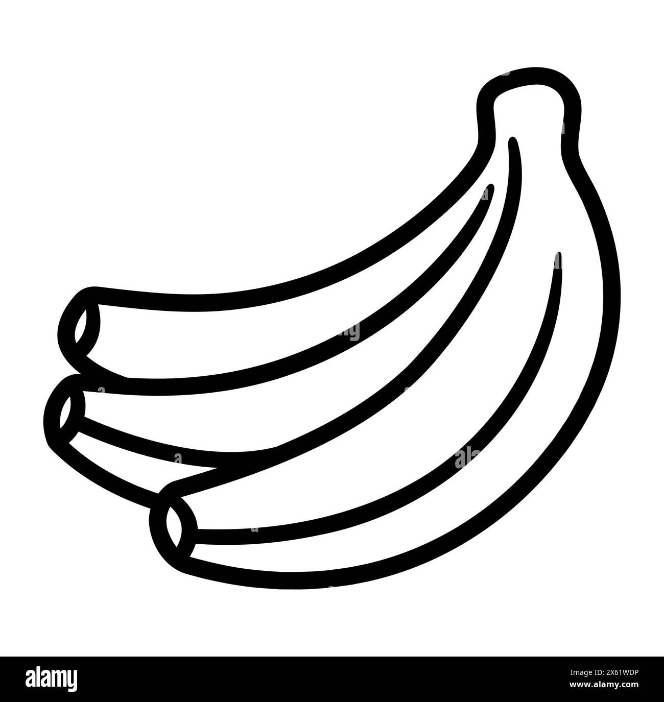 Icona a forma di banane disegnate a mano. Mazzo di banana bianco e nero. Disegno semplice, illustrazione grafica a clip vettoriale. Illustrazione Vettoriale
