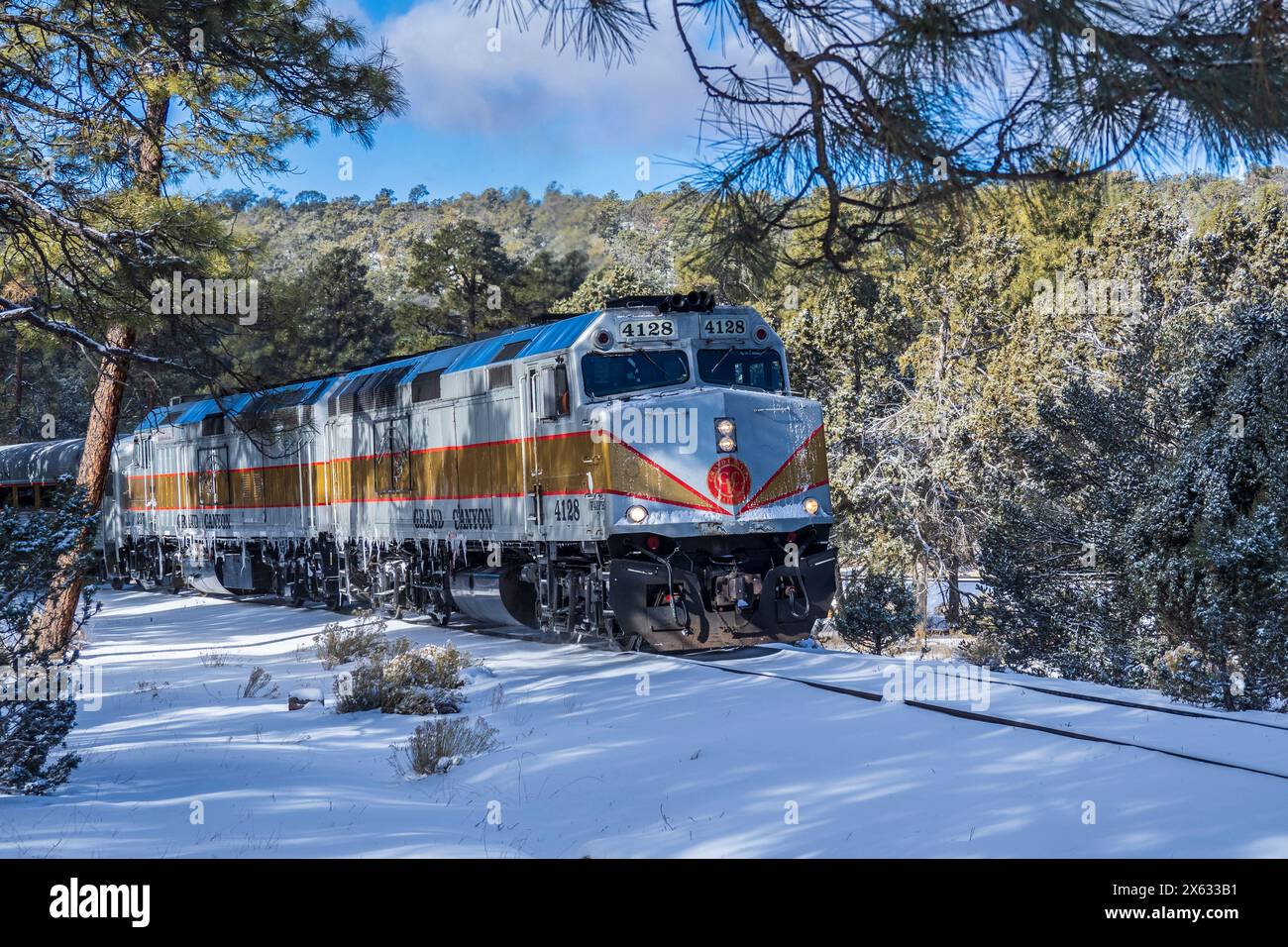 Treno della ferrovia del Grand Canyon, villaggio del Grand Canyon, parco nazionale del Grand Canyon, Arizona. Foto Stock