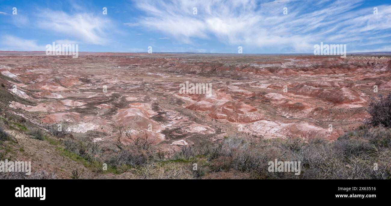 Vista panoramica del deserto dipinto dal Petrified Forest National Park, Arizona, USA, il 17 aprile 2024 Foto Stock